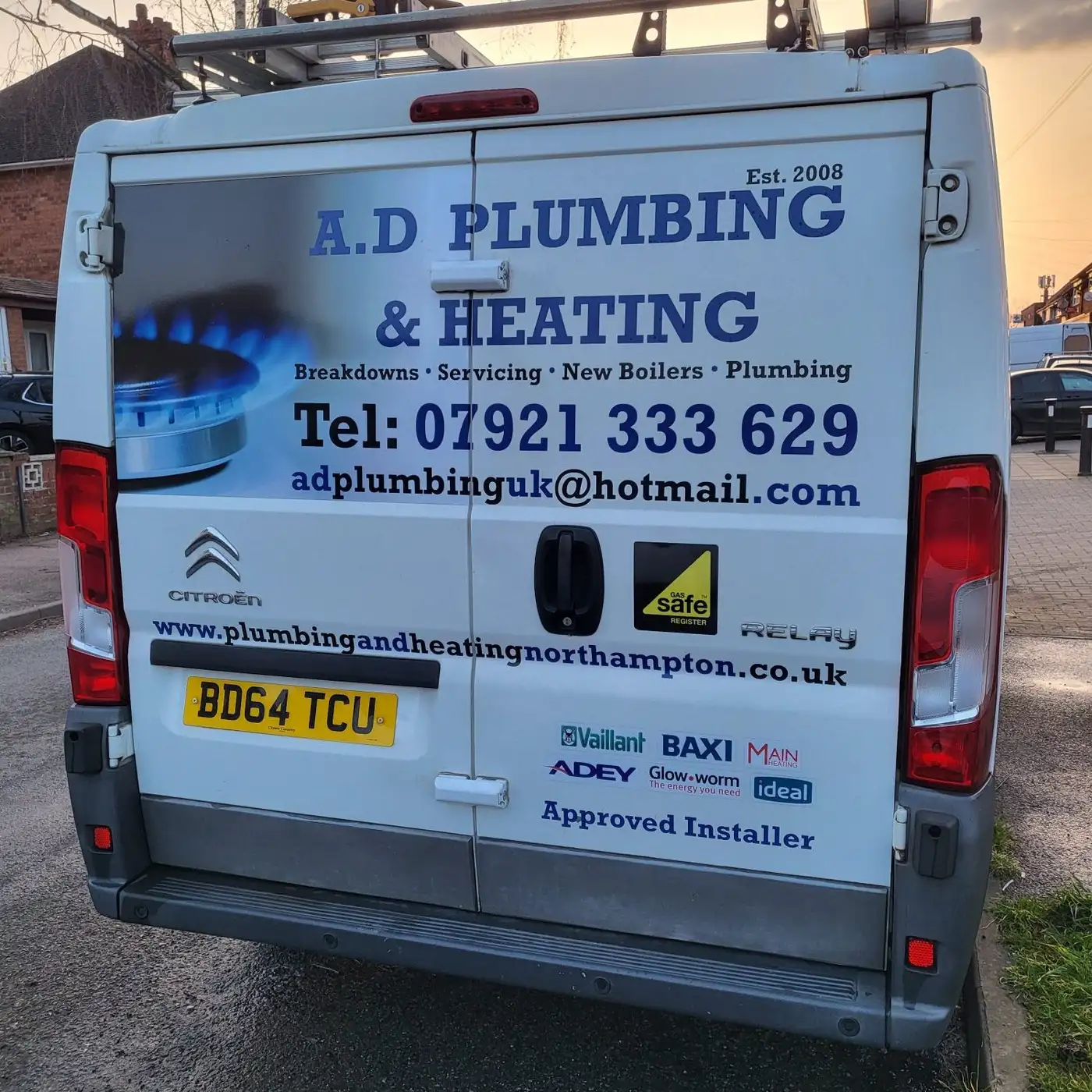 AD Plumbing & Heating van back view